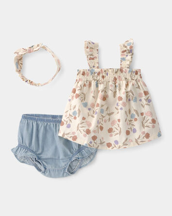 Baby Girl 2-Piece Floral Top & Short Set - Ivory/Blue, 
