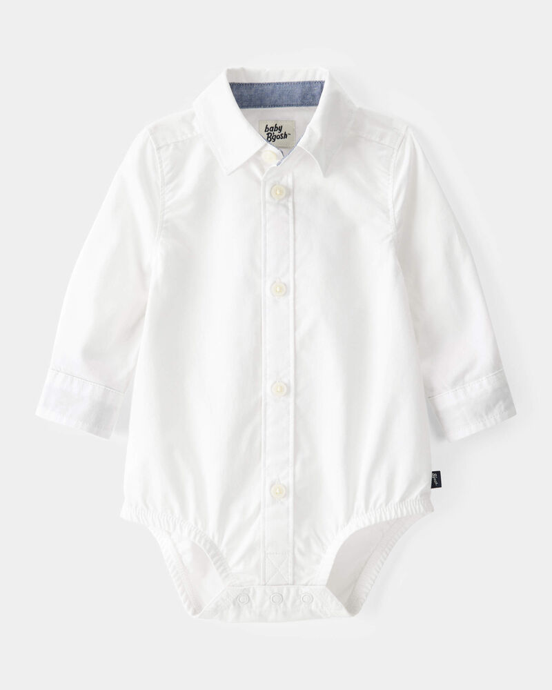 Baby Boy Long-Sleeve Button-Down Bodysuit - White, image 1 of 4 slides