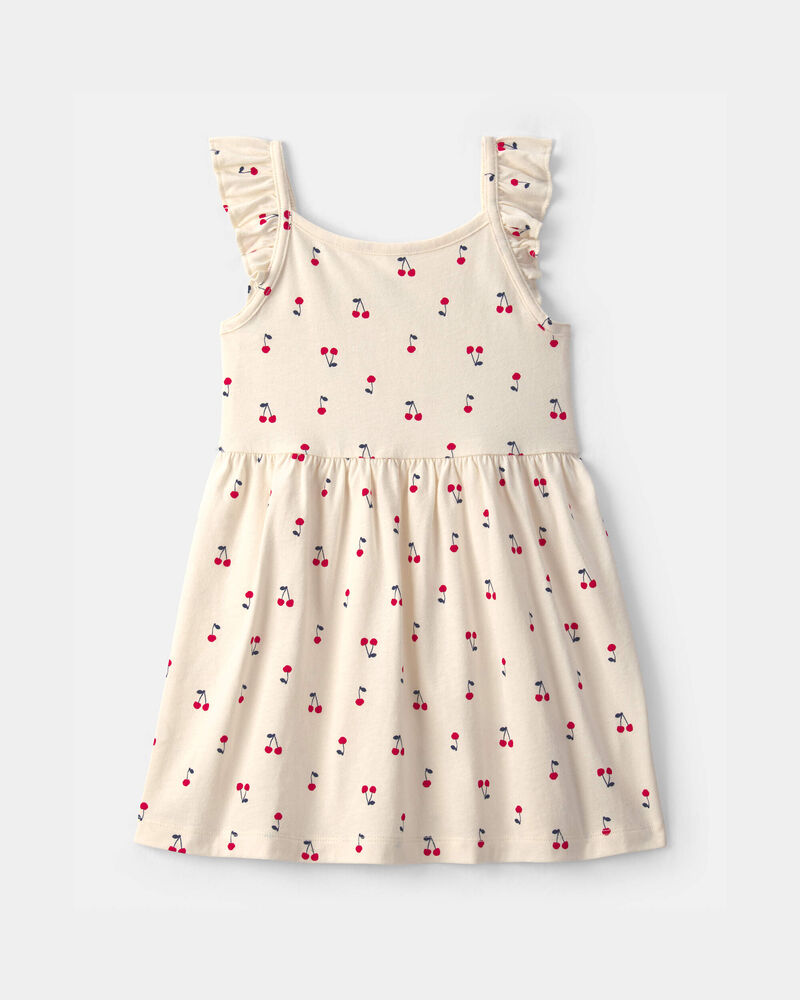 Toddler Girl Cherry Ruffle-Sleeve Dress - Cream, image 1 of 4 slides