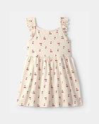 Toddler Girl Cherry Ruffle-Sleeve Dress - Cream, image 1 of 4 slides