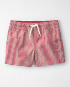 Toddler Boy Recycled Swim Trunks in Red Gingham, image 1 of 5 slides