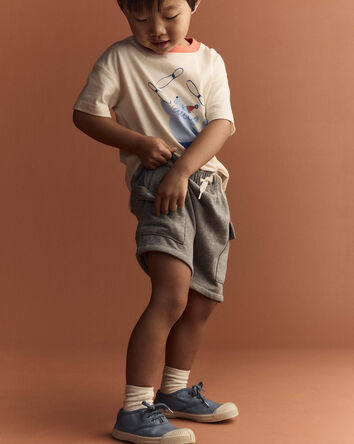 Toddler Boy French Terry Cargo Shorts with Pockets - Grey, 