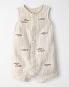 Baby Organic Cotton Gauze Embroidered Romper, image 1 of 5 slides