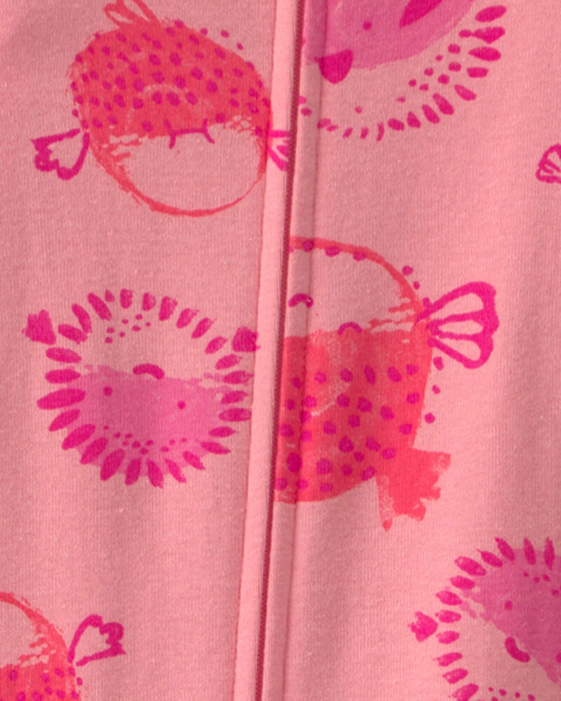Toddler Girl Pufferfish 100% Cotton 1-Piece Pajama - Coral, image 2 of 3 slides