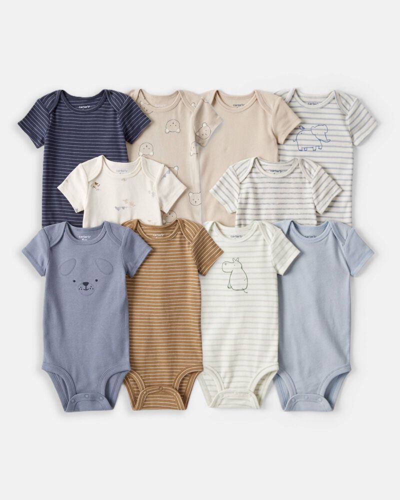 Baby Boy 10-Pack Animals Multipack Bodysuits - Blue/White/Navy/Brown, image 1 of 13 slides