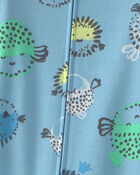 Baby Boy Pufferfish 100% Cotton 2-Way Zip 1-Piece Pajama - Blue, image 3 of 4 slides