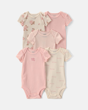 Baby Girl 5-Pack Floral Multipack Bodysuits - Pink/Ivory, 