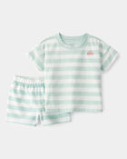 Baby Boy 2-Piece Shark Striped Top & Short Set - Blue/Ivory, image 1 of 3 slides