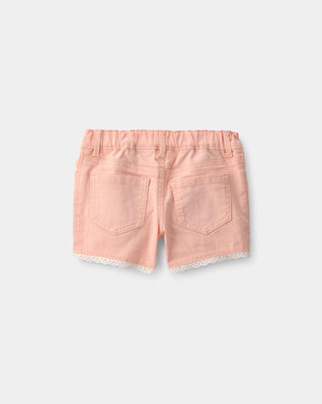 Toddler Girl Eyelet Trim Twill Shorts - Peach, 
