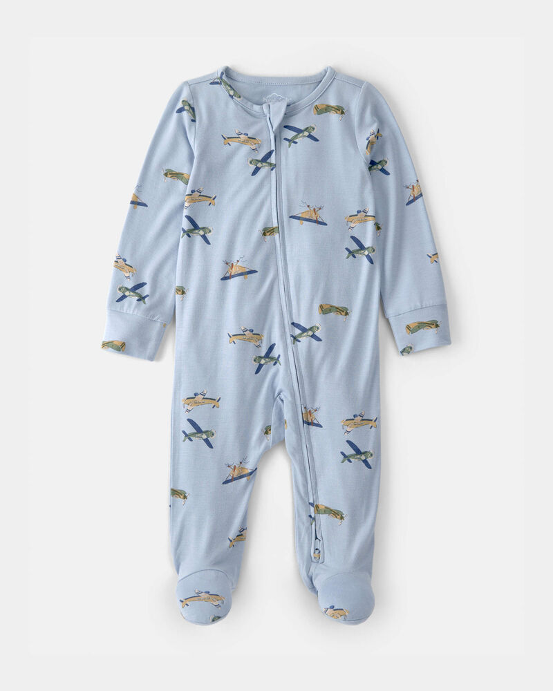 Baby Boy Plane 2-Way Zip PurelySoft Footie Sleep & Play Pajama - Blue, image 1 of 7 slides