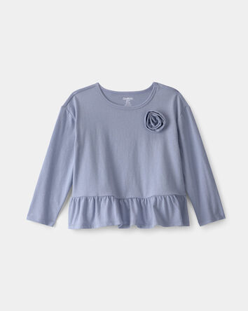 Toddler Girl Rose Applique Long-Sleeve Peplum Top - Blue, 
