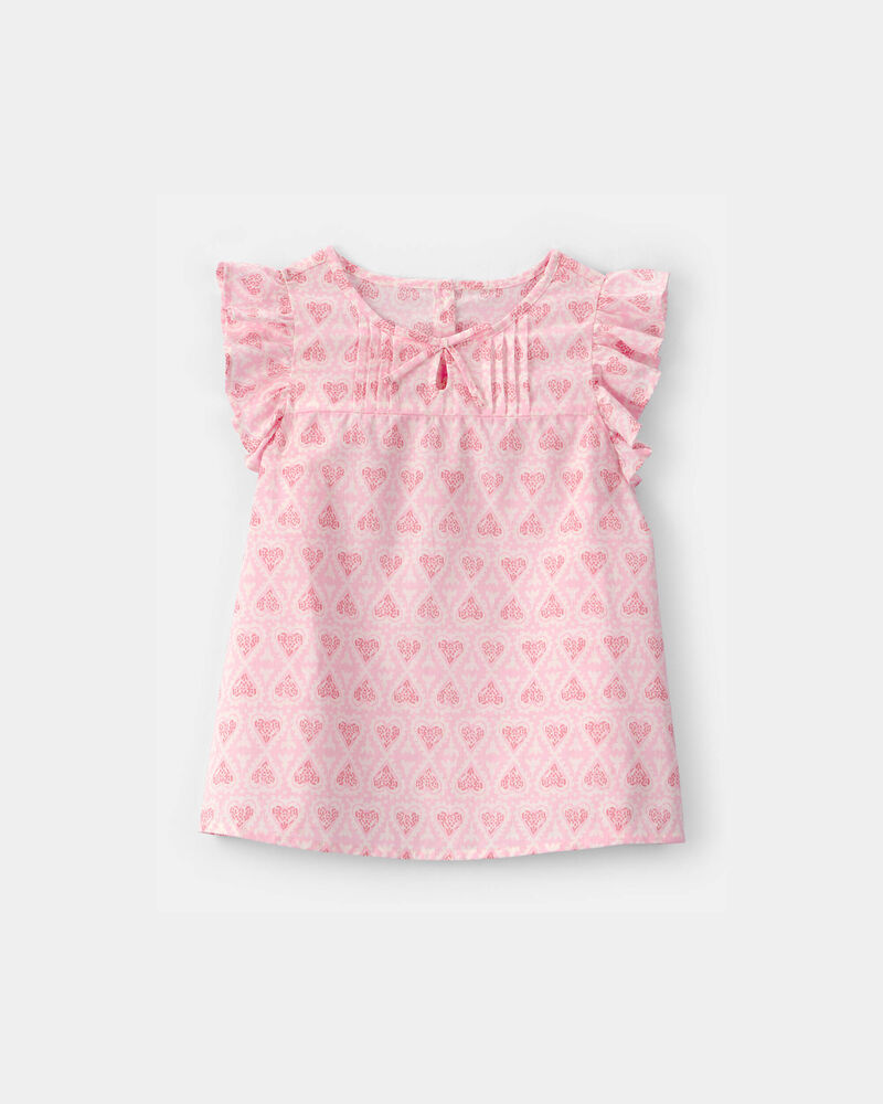 Girls Flutter-Sleeve Heart Top - Pink, image 1 of 3 slides