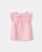 Girls Flutter-Sleeve Heart Top - Pink, image 1 of 3 slides