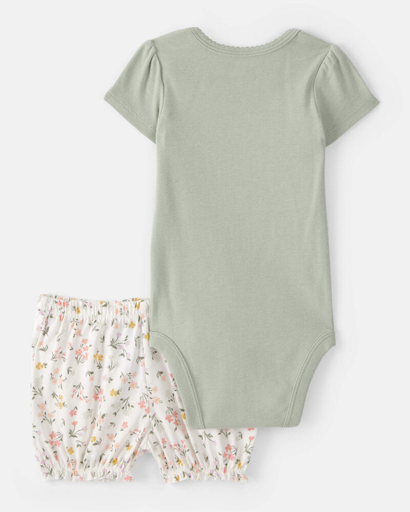 Baby Girl 3-Piece Floral Outfit Set - White/Green, image 3 of 11 slides