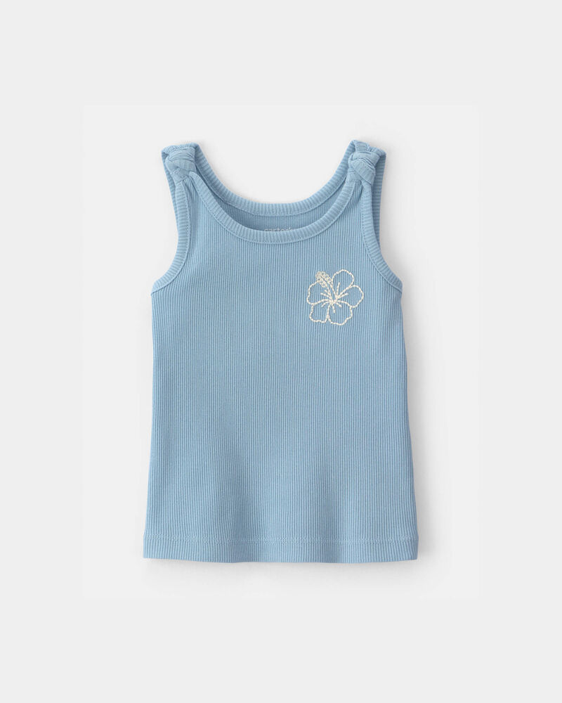 Baby Girl Flower Ribbed Tank Top - Blue, image 1 of 3 slides