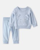 Baby Boy 2-Piece Elephant Terry Pullover Sweatshirt & Pant Set - Blue, image 1 of 7 slides