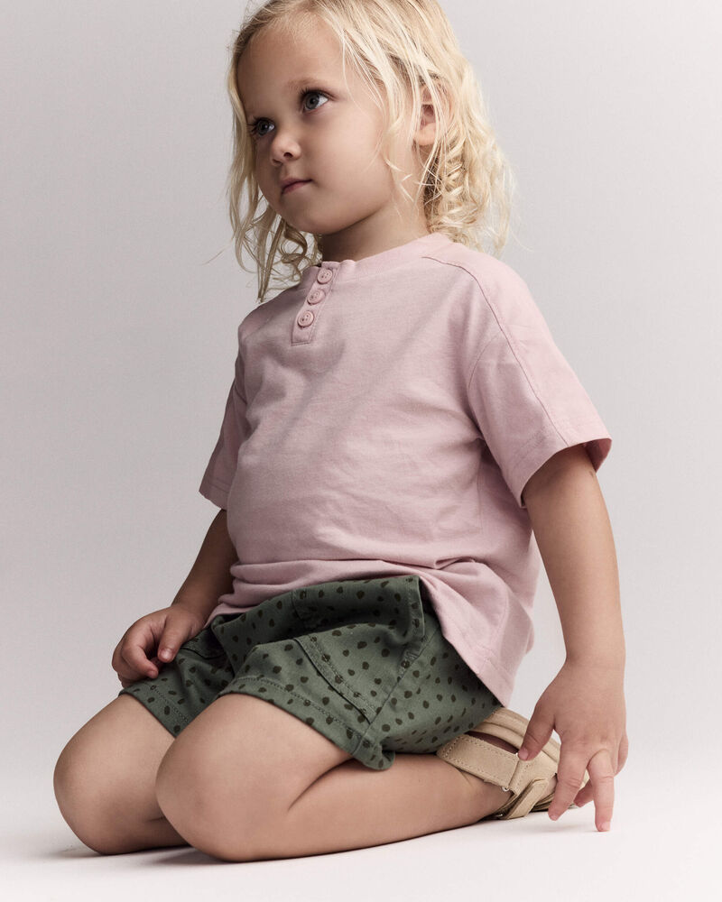 Toddler Standard Shorts with Pockets in Dot Print- Olive, image 4 of 7 slides
