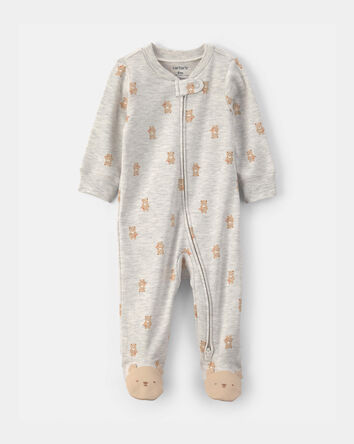 Baby Teddy Bear Cotton 2-Way Zip Sleep & Play Pajamas - Grey, 