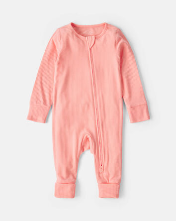 Baby Girl PurelySoft&trade; 2-Way Zip Sleep & Play Pajamas - Coral, 