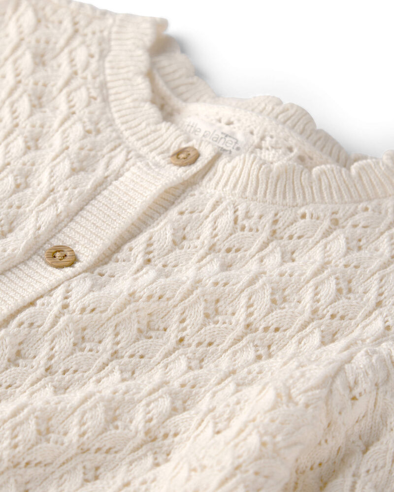 Girls Organic Cotton Pointelle Sweater Cardigan, image 2 of 4 slides