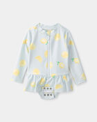 Baby Girl 1-Piece Lemon Rashguard Swimsuit - Blue, image 3 of 5 slides