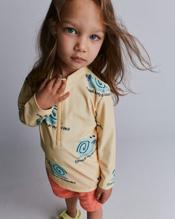 Toddler Half-Zip Long-Sleeve Rashguard in Snail Print- Yellow, 