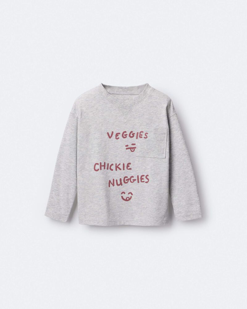 Toddler 'Chicken Nuggies' Long-Sleeve Pocket Graphic Tee - Heather Grey, image 2 of 7 slides