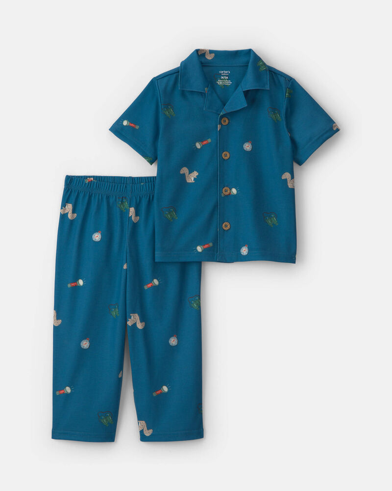 Toddler Boy Camp Short-Sleeve 2-Piece Pajama Set - Blue, image 1 of 6 slides