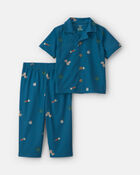 Toddler Boy Camp Short-Sleeve 2-Piece Pajama Set - Blue, image 1 of 6 slides