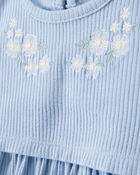 Baby Girl Floral Embroidered Cardigan Dress Set - Blue/White, image 3 of 6 slides
