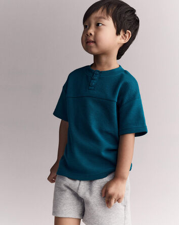 Toddler Boy Henley Tee - Teal, 