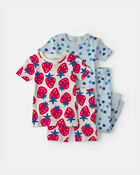 Baby Girl Fruit 100% Cotton 4-Piece Pajama Set - Red/Blue, image 1 of 4 slides