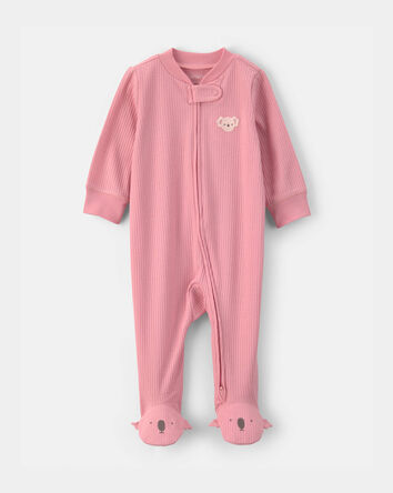 Baby Girl Koala Cotton 2-Way Zip Sleep & Play Pajamas - Pink, 