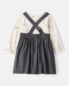 Baby Girl Bow Print Cotton Long-Sleeve Dress Set - Grey, image 2 of 7 slides