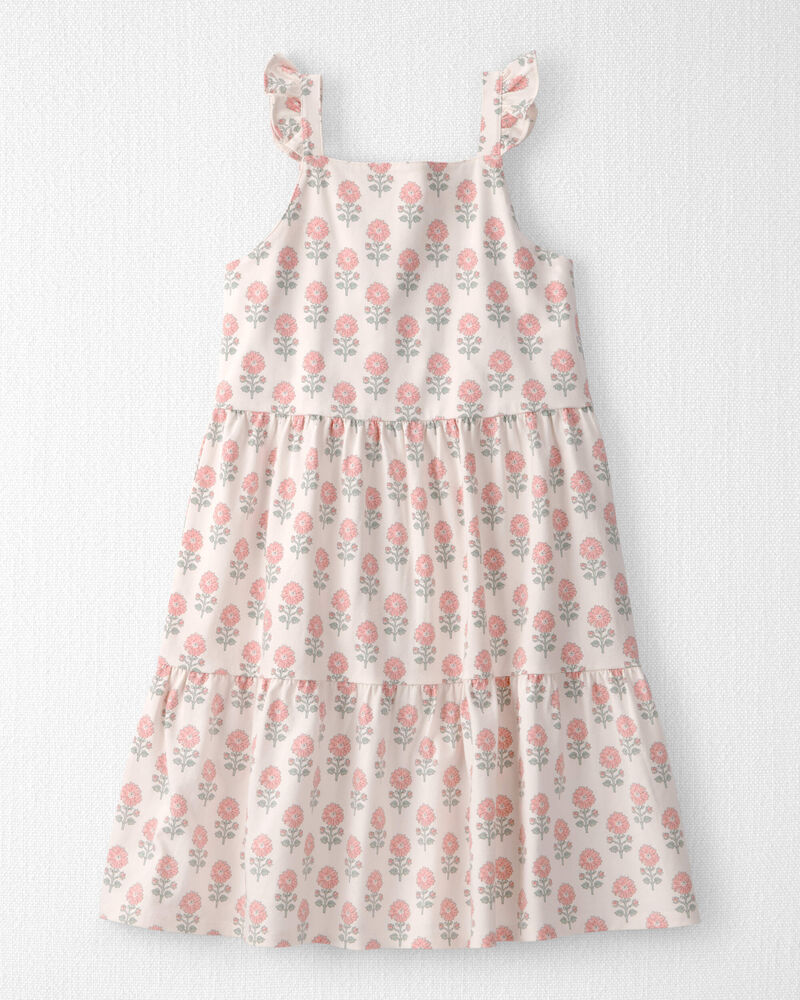 Girls Organic Cotton Tiered Dress in Rosebud Petal Print , image 1 of 5 slides