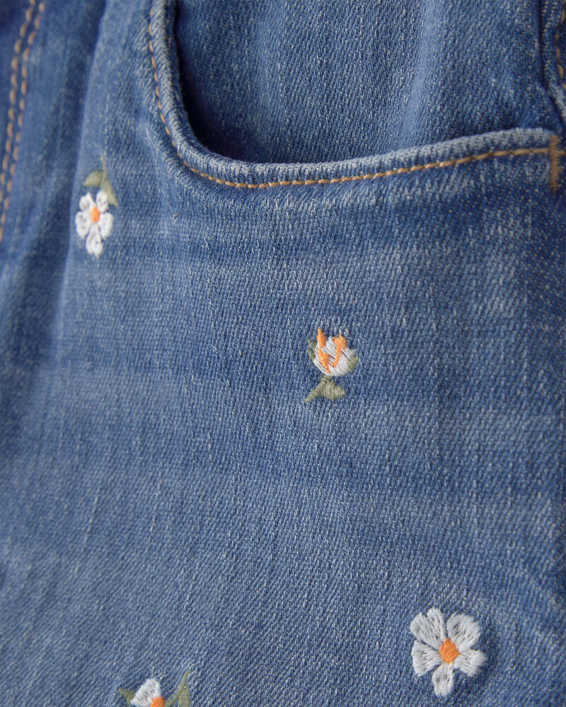 Girls Floral Denim Embroidered Shorts - Medium Wash, image 2 of 5 slides