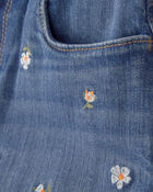 Girls Floral Denim Embroidered Shorts - Medium Wash, image 2 of 5 slides