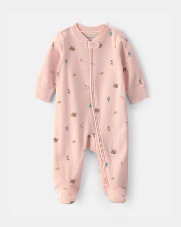 Baby Girl Western 100% Cotton 2-Way Zip Sleep & Play Pajamas - Pink, 