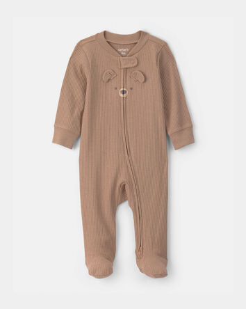 Baby Bear Cotton 2-Way Zip Sleep & Play Pajamas - Brown, 