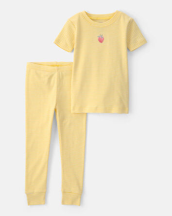 Toddler Girl Strawberry 100% Cotton Snug Fit 2-Piece Pajama Set - Yellow, 