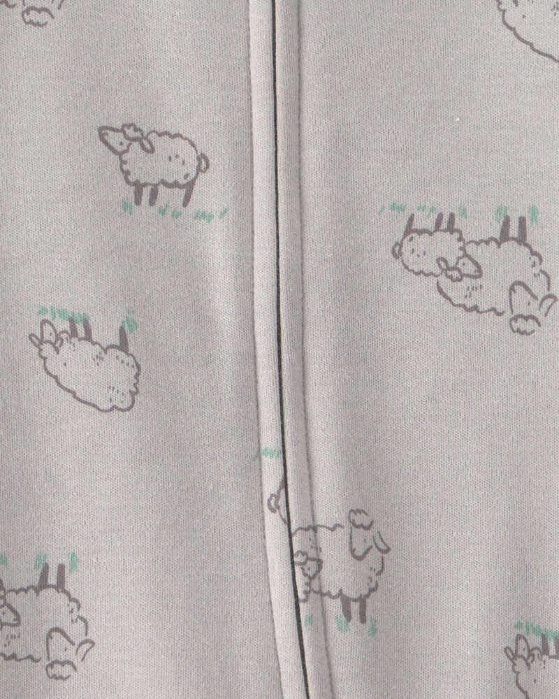 Baby Sheep 100% Cotton 2-Way Zip Sleep & Play Pajamas - Grey, image 3 of 5 slides