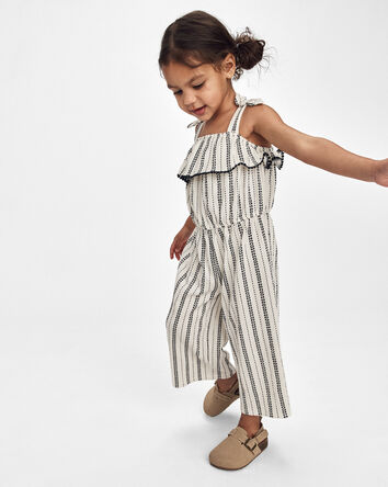 Toddler Girl Striped Ruffle Jumpsuit - Black/Ivory, 