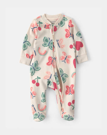 Baby Girl Butterfly Snug Fit Sleep & Play Pajamas - Ivory, 