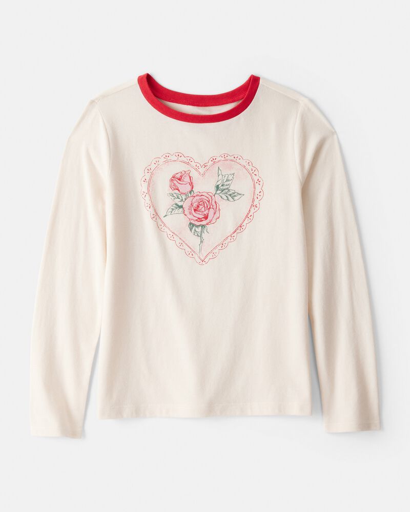 Girls Valentine Heart Long-Sleeve Graphic Tee - White, image 1 of 3 slides