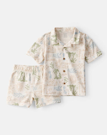 Toddler Boy 2-Piece Palm Tree Tropical Top & Short Set - Cream, 