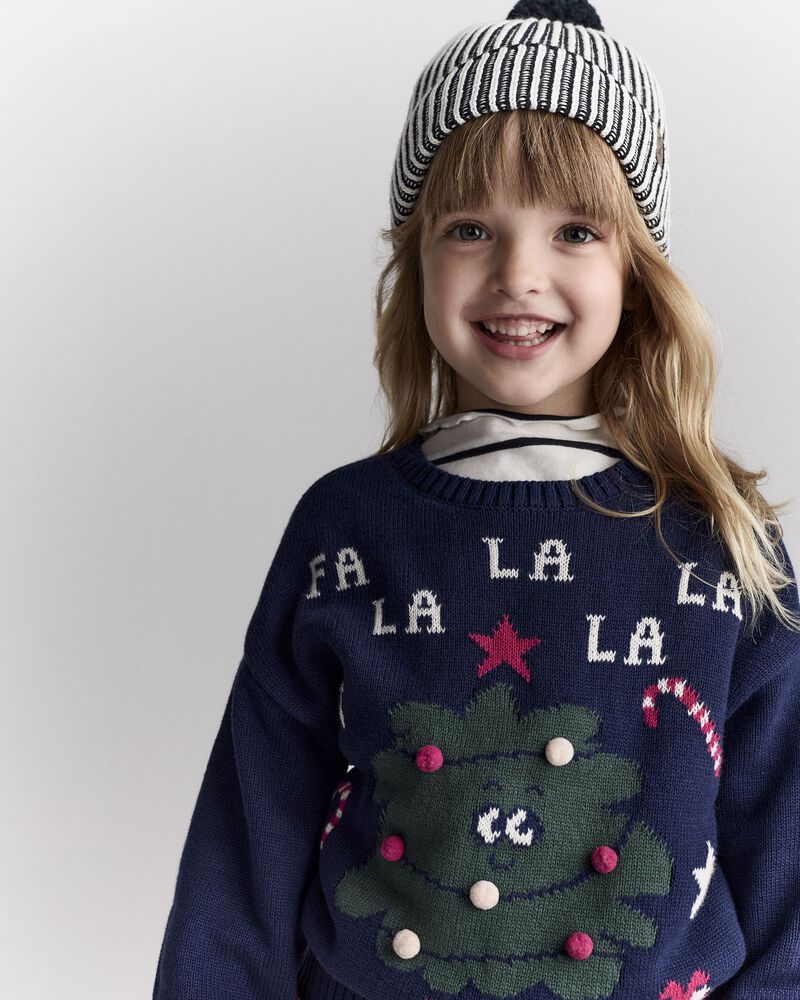 Toddler Neutral Striped Pom Pom Beanie - Black/White, image 4 of 7 slides