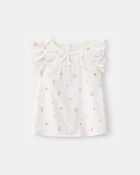 Girls Flutter-Sleeve Floral Top - White, image 1 of 3 slides