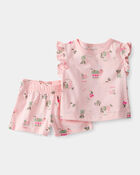 Baby Girl 2-Piece Flower Truck Top & Short Set - Pink, image 1 of 3 slides