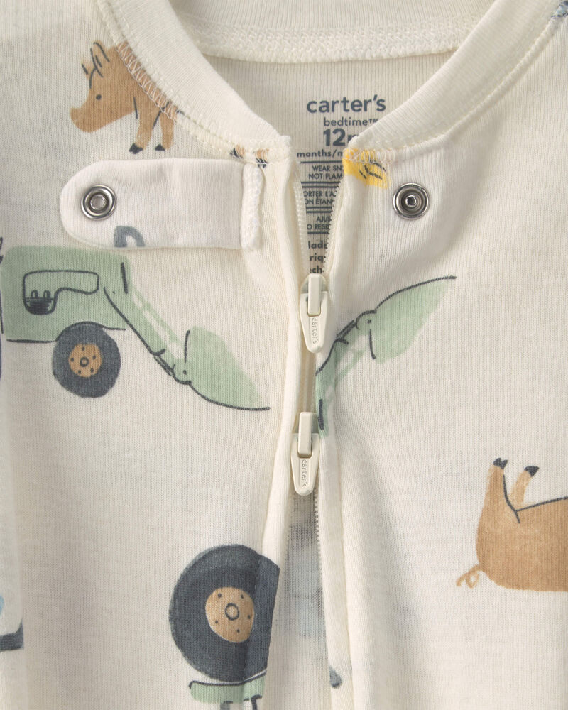 Baby Boy Farm 100% Cotton 2-Way Zip 1-Piece Pajama - Cream, image 2 of 4 slides