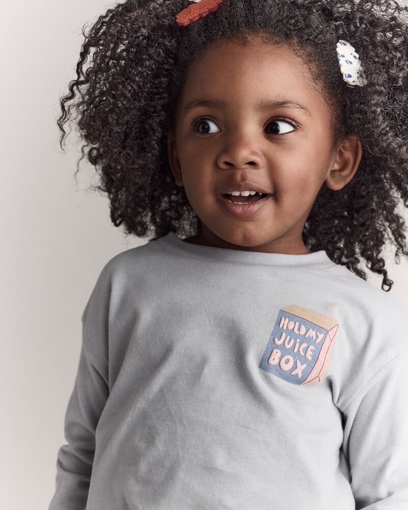 Toddler 'Hold My Juice Box' Long-Sleeve Relaxed Graphic Tee - Light Blue, image 1 of 6 slides